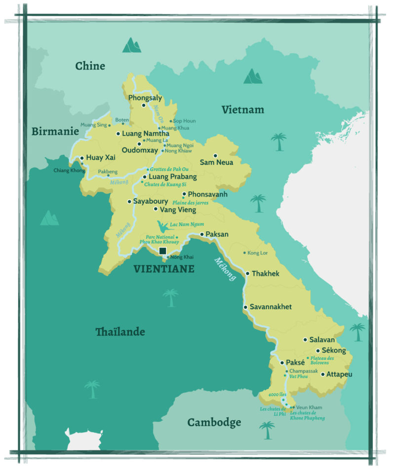 Carte du Laos La capitale Vientiane, les villes du Laos et le Mékong